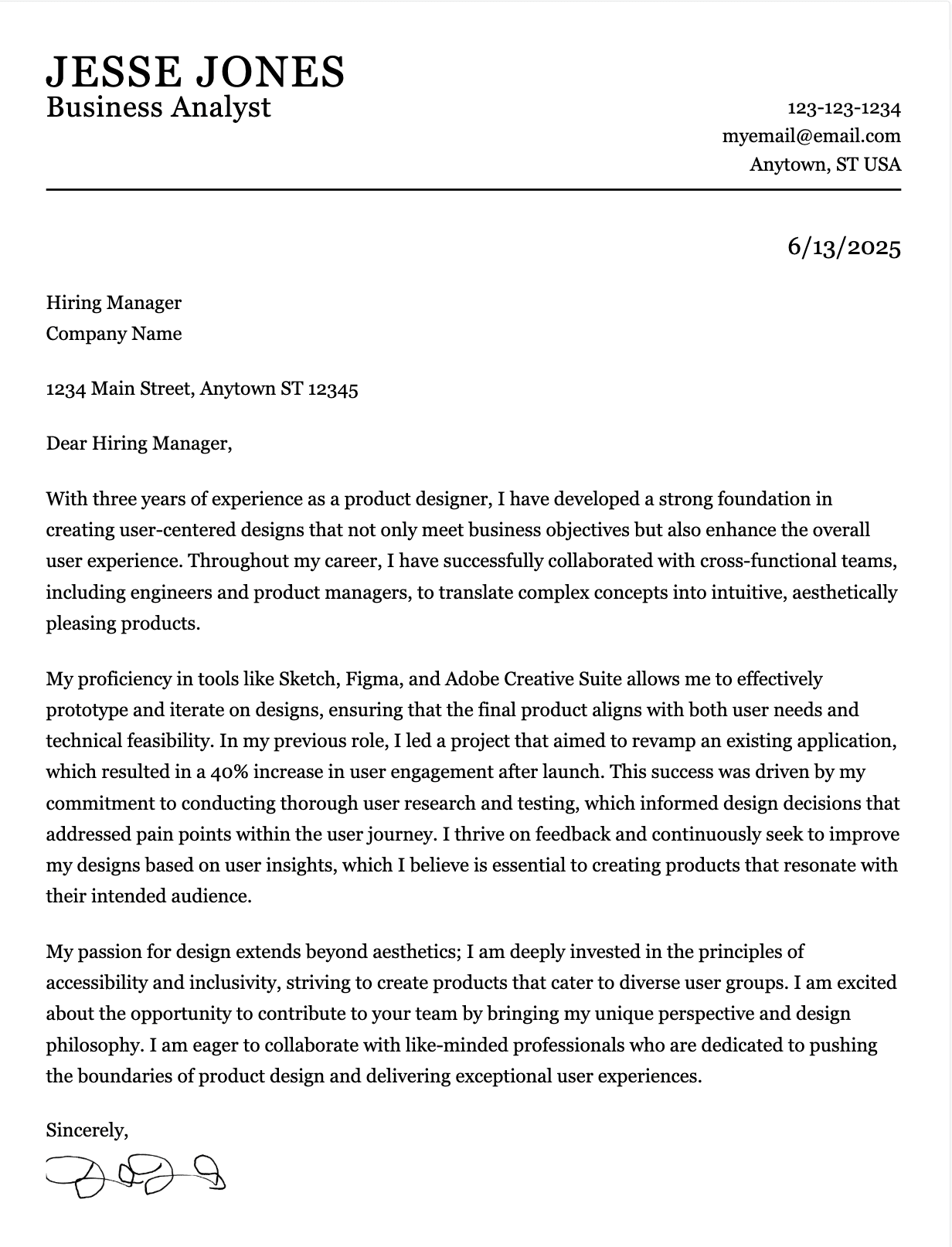 Minimal Cover Letter