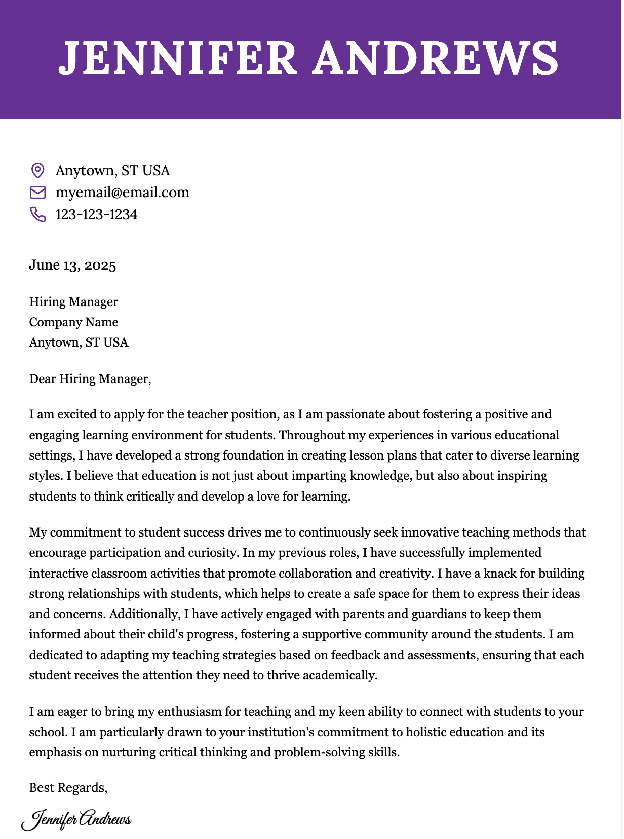 Simple Cover Letter